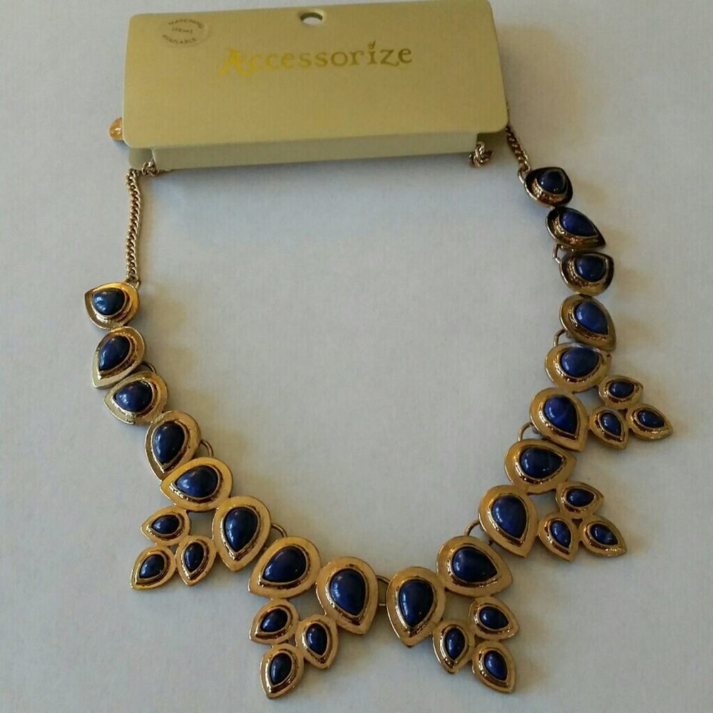🍁 Accessorize Blue and Gold Statement Necklace